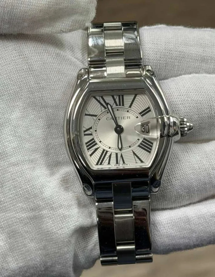 Cartier RoadsterSilver Dial Diamond Encrusted Stainless Steel Watch W62016V3