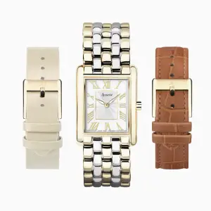 Accurist Accurist Rectangle Ladies Watch Gift Set 26mm | Tan Leather Strap | Taupe Leather Strap