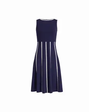 Anne Klein Fit And Flare Midi Length Dress With Piping Trim Detail
