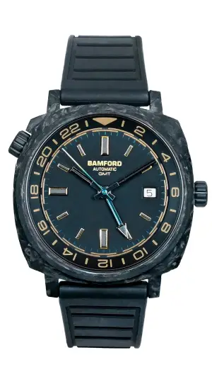 Bamford London GMT Forged Carbon - Dark deep blue-green with Gold accents