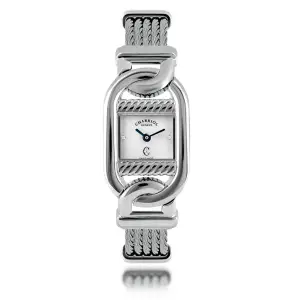 Charriol MARINER, 20MM, QUARTZ CALIBRE, STEEL CASE, WHITE MOTHER-OF-PEARL WITH 2 DIAMONDS DIAL, STEEL CABLE BRACELET