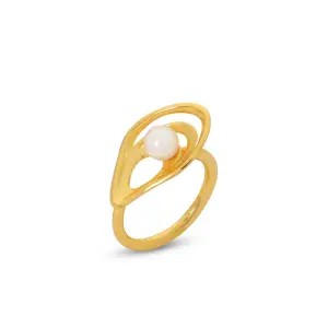 Folli Follie Treasure Lust επίχρυσο δαχτυλίδι λευκή πέρλα και όστρακο