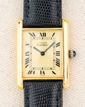 Gauthier 1980's Vintage Cartier Tank Must de Vermeil Large Model - Roman Numeral 'Lemon Dial'
