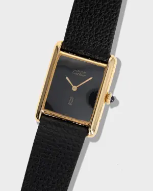 Gauthier 1970's Vintage Cartier Tank Must de Vermeil Large Model - Black Dial
