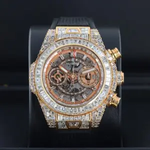 Hublot Hublot Big Bang UnicoKing Gold Baguette Cut Diamonds Skeleton Dial - 18kt Rose Gold on Strap