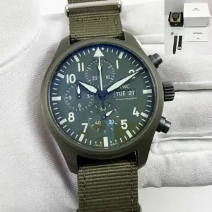 IWC IWC Pilot Chronograph Top GunWoodland IW389106 44MM Green Dial Ceramic Box PapersPilot