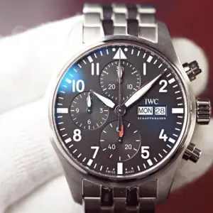 IWC IWC Pilot ChronographWith Black Dial On Stainless Pilot Chronograph Iwc NEW IW388113
