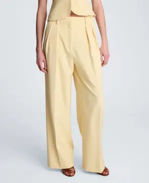 Kenneth Cole Vision Twill High Rise Fly Front Wide Leg Double Pleat Pant