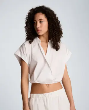 Kenneth Cole Pleat Crossover Front Cropped Shirt