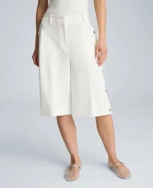 Kenneth Cole High Rise Fly Front Long Short with Rivet Side Snap