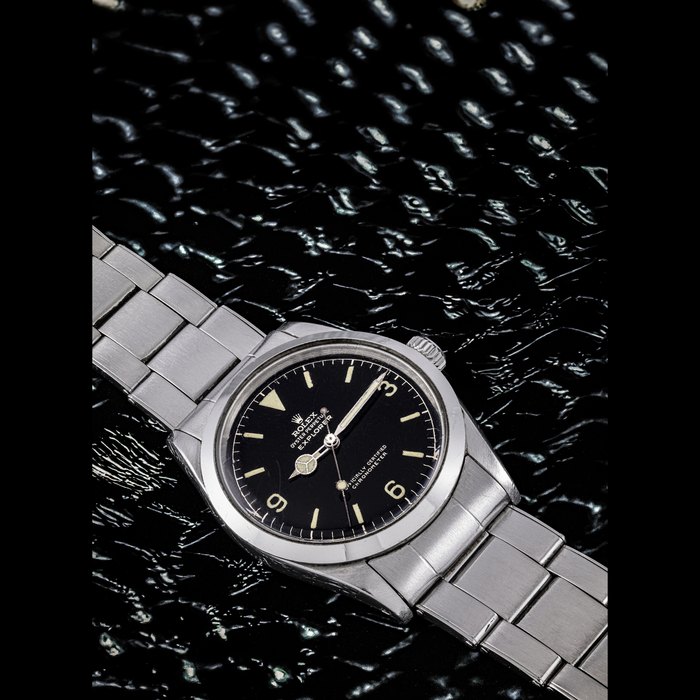 ROLEX. AN EARLY STAINLESS STEEL AUTOMATIC WRISTWATCH WITH SWEEP CENTRE SECONDS AND BRACELET EXPLORER MODEL, REF. 1016, CASE NO. 596’474