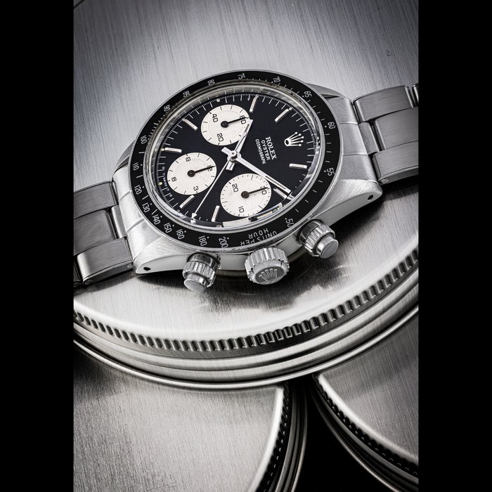 ROLEX. A RARE AND ATTRACTIVE STAINLESS STEEL CHRONOGRAPH WRISTWATCH WITH “SIGMA” DIAL AND BRACELET DAYTONA MODEL, REF. 6263, CASE NO. 3’602’033