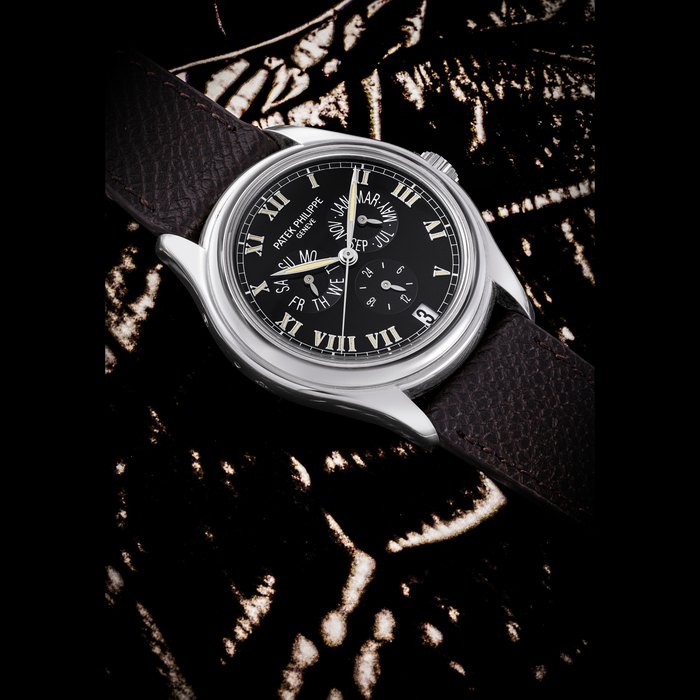 Patek Philippe PATEK PHILIPPE. A PLATINUM AUTOMATIC ANNUAL CALENDAR WRISTWATCH WITH SWEEP CENTRE SECONDS AND 24 HOUR INDICATION REF. 5035P, MOVEMENT NO. 3’055’646, CASE NO. 4’009’322, CIRCA 1997, Price & Market Data