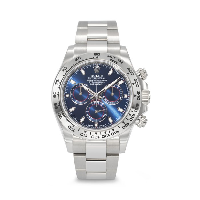 ROLEX. AN ATTRACTIVE AND COVETED 18K WHITE GOLD AUTOMATIC CHRONOGRAPH WRISTWATCH WITH BRACELET SIGNED ROLEX, DAYTONA MODEL, REF. 116509, CASE NO. S6790502, CIRCA 2017