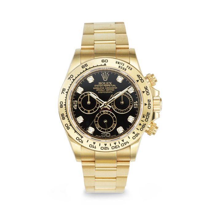ROLEX. AN ATTRACTIVE AND COVETED 18K GOLD AND DIAMOND-SET AUTOMATIC CHRONOGRAPH WRISTWATCH WITH BRACELET SIGNED ROLEX, DAYTONA MODEL, REF. 116508, CASE NO. 19X663H4, CIRCA 2020