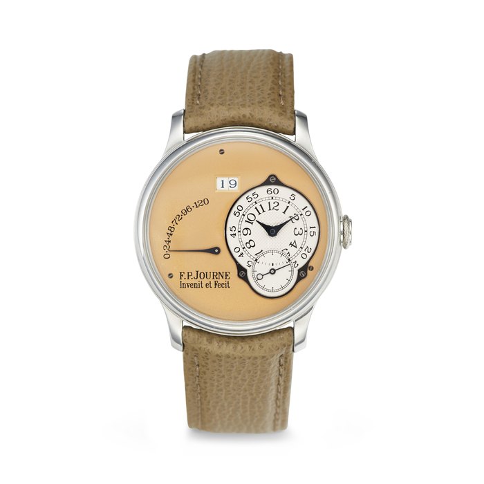F.P. JOURNE. AN ATTRACTIVE PLATINUM AUTOMATIC WRISTWATCH WITH OUTSIZED DATE AND POWER RESERVE SIGNED F.P. JOURNE, OCTA RESERVE DE MARCHE MODEL, CASE NO. 546-A, CIRCA 2007