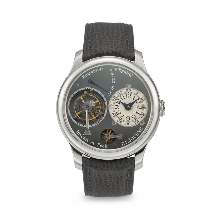 F.P. JOURNE. A VERY RARE AND EXCLUSIVE PLATINUM LIMITED EDITION TOURBILLON WRISTWATCH WITH POWER RESERVE AND DEAD BEAT SECONDS SIGNED F.P. JOURNE, TOURBILLON SOUVERAIN RUTHENIUM MODEL, NO. 67/99-01T, CIRCA 2004