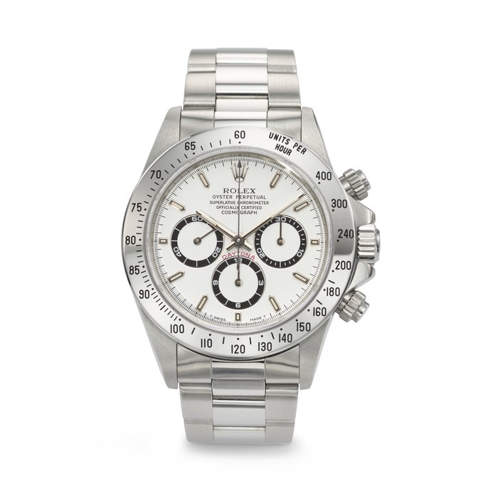 ROLEX. AN ATTRACTIVE AND COVETED STAINLESS STEEL AUTOMATIC CHRONOGRAPH WRISTWATCH WITH BRACELET SIGNED ROLEX, DAYTONA MODEL, REF. 16520, CASE NO. U644901, CIRCA 1997