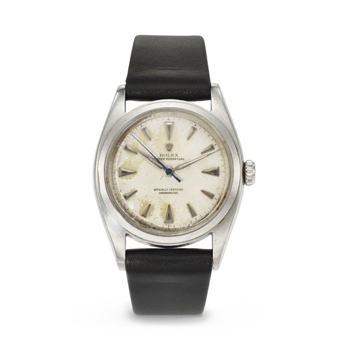 ROLEX. A HISTORICALLY IMPORTANT EXPEDITION-WORN STAINLESS STEEL WRISTWATCH PRESENTED TO COLONEL BAIRD BY THE SWISS FOUNDATION FOR ALPINE RESEARCH (S.F.A.R.) IN 1953 SIGNED ROLEX, ‘PROTOTYPE PRE-EXPLORER’ MODEL, REF. 6098, CASE NO. 916'487, CIRCA 1952