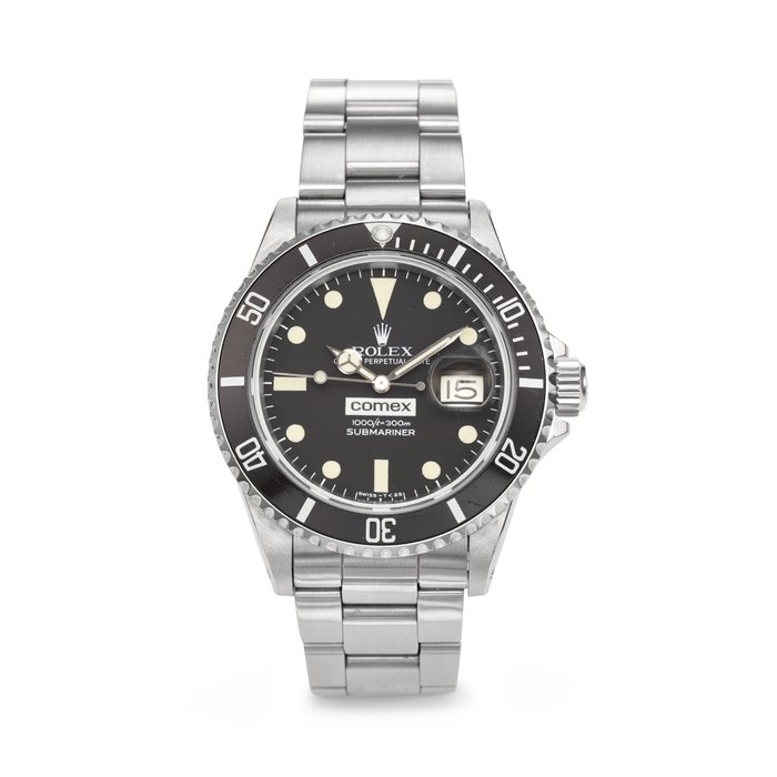 ROLEX. A VERY RARE AND ATTRACTIVE STAINLESS STEEL AUTOMATIC WRISTWATCH WITH SWEEP CENTER SECONDS, DATE, BRACELET, AND COMEX DIVING SUIT, MADE FOR COMEX SIGNED ROLEX, SUBMARINER 'COMEX' MODEL, REF. 16800, CASE NO. 7'277'223, COMEX ISSUE NO. 6035, CIRCA 1982