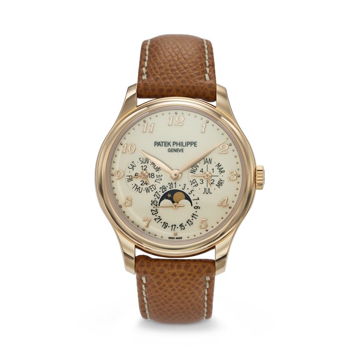 PATEK PHILIPPE. AN ATTRACTIVE 18K PINK GOLD AUTOMATIC PERPETUAL CALENDAR WRISTWATCH WITH MOON PHASES, 24-HOURS, LEAP YEAR INDICATION, AND BREGUET NUMERALS SIGNED PATEK PHILIPPE, REF. 5327R-001, CIRCA 2022