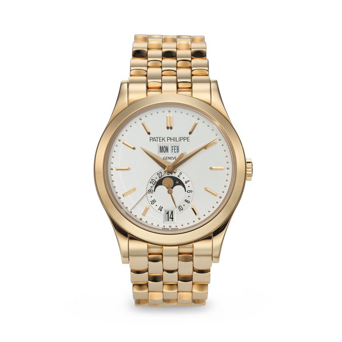 PATEK PHILIPPE. A RARE AND ATTRACTIVE 18K PINK GOLD AUTOMATIC ANNUAL CALENDAR WRISTWATCH WITH SWEEP CENTER SECONDS, MOON PHASES, 24-HOUR INDICATION, AND BRACELET SIGNED PATEK PHILIPPE, REF. 5396/1R-010, CIRCA 2022