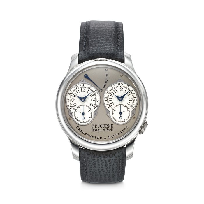 F.P. JOURNE. A RARE AND DISTINGUISHED PLATINUM WRISTWATCH WITH RESONANCE-CONTROLLED TWIN INDEPENDENT GEAR-TRAIN MOVEMENT AND POWER RESERVE SIGNED F.P. JOURNE, CHRONOMETRE A RESONANCE MODEL, NO. 092-RN, CIRCA 2007