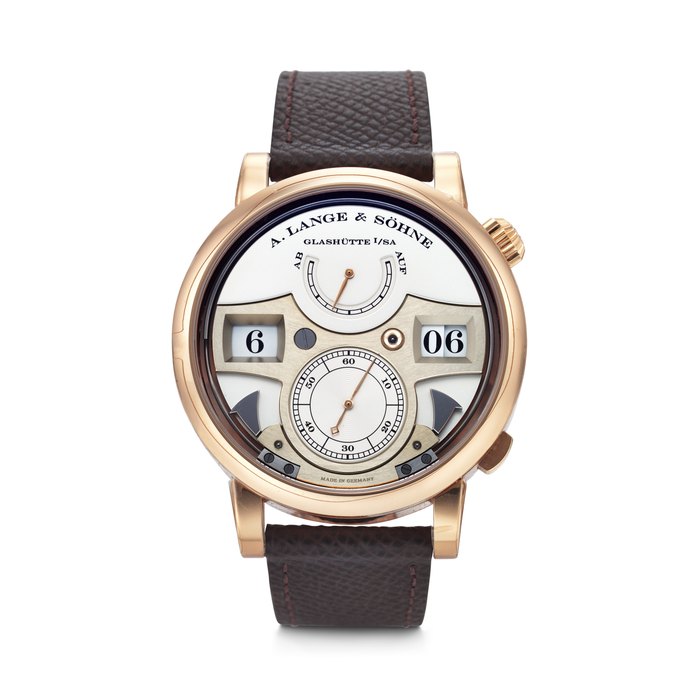A. LANGE & SOHNE. AN EXCEPTIONAL AND IMPRESSIVE 18K PINK GOLD STRIKING TIME WRISTWATCH WITH DIGITAL TIME DISPLAY, POWER RESERVE INDICATION AND HACK FEATURE SIGNED A. LANGE & SÖHNE, ZEITWERK STRIKING TIME MODEL, REF. 145.032, CASE NO. 242'579, CIRCA 2020
