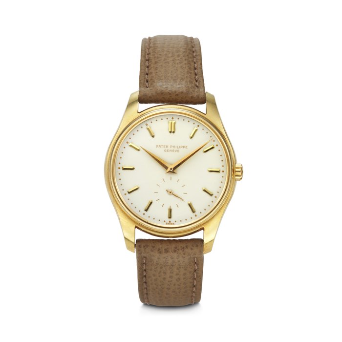 PATEK PHILIPPE. A VERY RARE AND AND ELEGANT 18K GOLD AUTOMATIC WRISTWATCH WITH CREAM-COLORED ENAMEL DIAL SIGNED PATEK PHILIPPE, REF. 2526, MOVEMENT NO. 762’595, CASE NO. 691’243, MANUFACTURED IN 1955