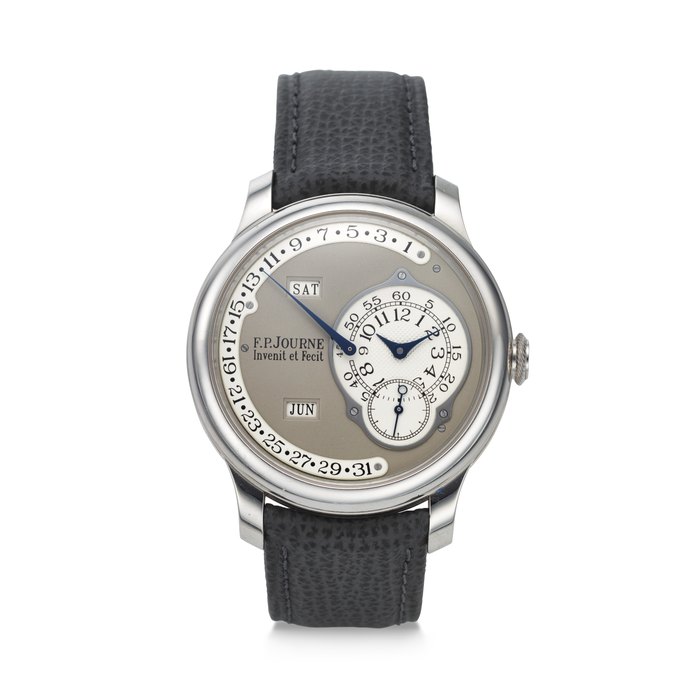 F. P. JOURNE. A HIGHLY RARE AND COVETED PLATINUM AUTOMATIC ANNUAL CALENDAR WRISTWATCH WITH RETROGRADE DATE SIGNED F.P. JOURNE, OCTA CALENDRIER MODEL, REF. OQ, NO. 712-Q, CIRCA 2013
