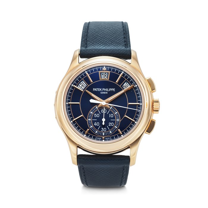 PATEK PHILIPPE. AN ATTRACTIVE AND COVETED 18K PINK GOLD AUTOMATIC ANNUAL CALENDAR FLYBACK CHRONOGRAPH WRISTWATCH WITH DAY/NIGHT INDICATON SIGNED PATEK PHILIPPE, REF. 5905R-010, MOVEMENT NO. 7'614'202, CASE NO. 6'623'358, CIRCA 2023