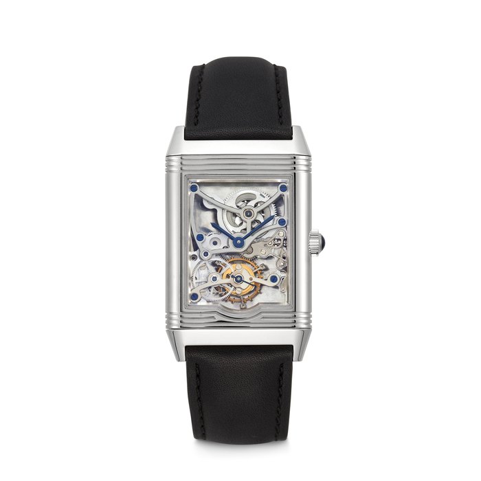 JAEGER-LECOULTRE. A VERY RARE PLATINUM LIMITED EDITION REVERSIBLE SKELETONISED TOURBILLION WRISTWATCH REVERSO PLATINUM TOURBILLON MODEL, CASE NO. 24⁄35 AND 2’076’725, CIRCA 2016