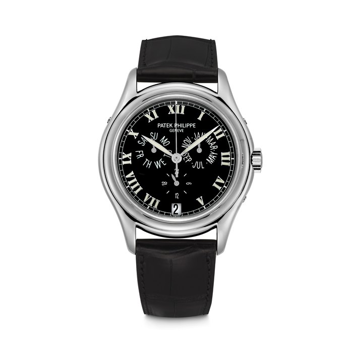 PATEK PHILIPPE. A PLATINUM AUTOMATIC ANNUAL CALENDAR WRISTWATCH WITH SWEEP CENTRE SECONDS AND 24 HOUR INDICATION REF. 5035P, MOVEMENT NO. 3’055’299, CASE NO. 4’000’018