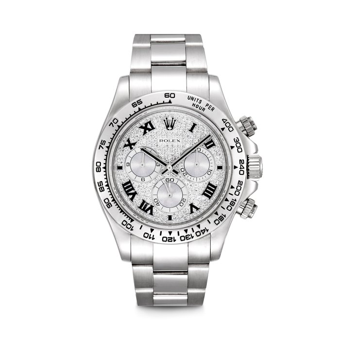 ROLEX. AN 18K WHITE GOLD AND DIAMOND-SET AUTOMATIC CHRONOGRAPH WRISTWATCH WITH BRACELET DAYTONA MODEL, REF. 116509, CASE NO. G739392, CIRCA 2013