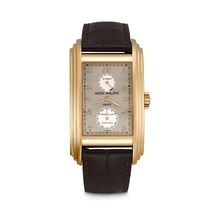 PATEK PHILIPPE. A RARE 18K PINK GOLD RECTANGULAR TOURBILLON WRISTWATCH WITH 10 DAY POWER RESERVE REF. 5101R, MOVEMENT NO. 3’361’584, CASE NO. 4’489’801, MANUFACTURED IN 2009