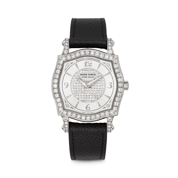 ROGER DUBUIS. AN 18K WHITE GOLD AND DIAMOND-SET AUTOMATIC WRISTWATCH SYMPATHIE MODEL, MOVEMENT NO. 953, CIRCA 2004