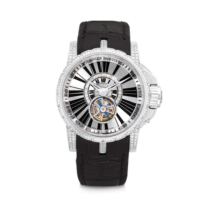 ROGER DUBUIS. AN 18K WHITE GOLD AND DIAMOND-SET FLYING TOURBILLON LIMITED EDITION WRISTWTACH EXCALIBUR MODEL, CASE NO. 11⁄28, CIRCA 2006