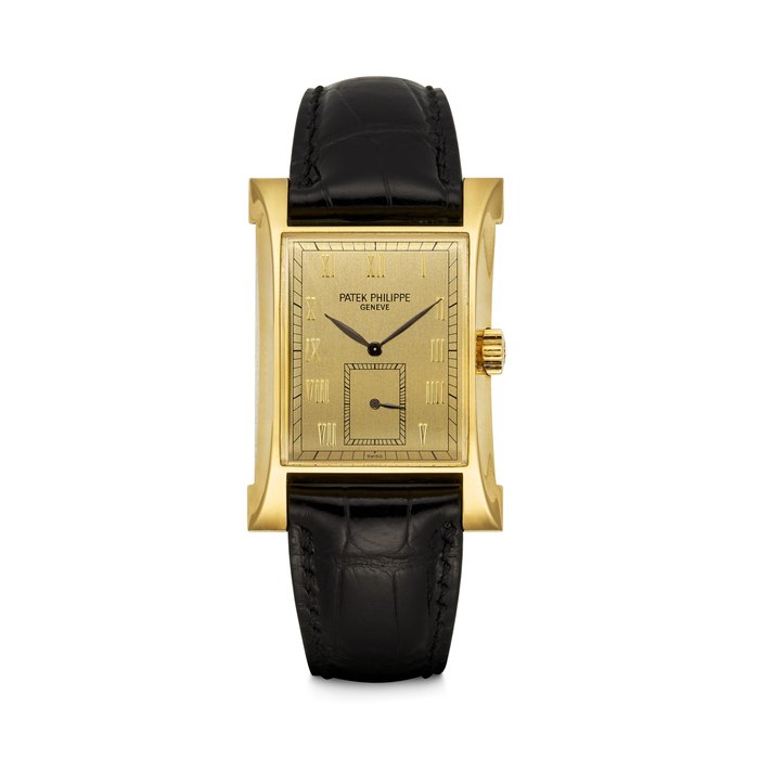 PATEK PHILIPPE. AN ATTRACTIVE 18K GOLD LIMITED EDITION RECTANGULAR WRISTWATCH, MADE TO COMMEMORATE THE INAUGURATION OF PATEK PHILIPPE’S NEW WATCHMAKING CENTRE IN 1997 PAGODA MODEL, REF. 5500J, MOVEMENT NO. 1’852’445, CASE NO. 4’013’590