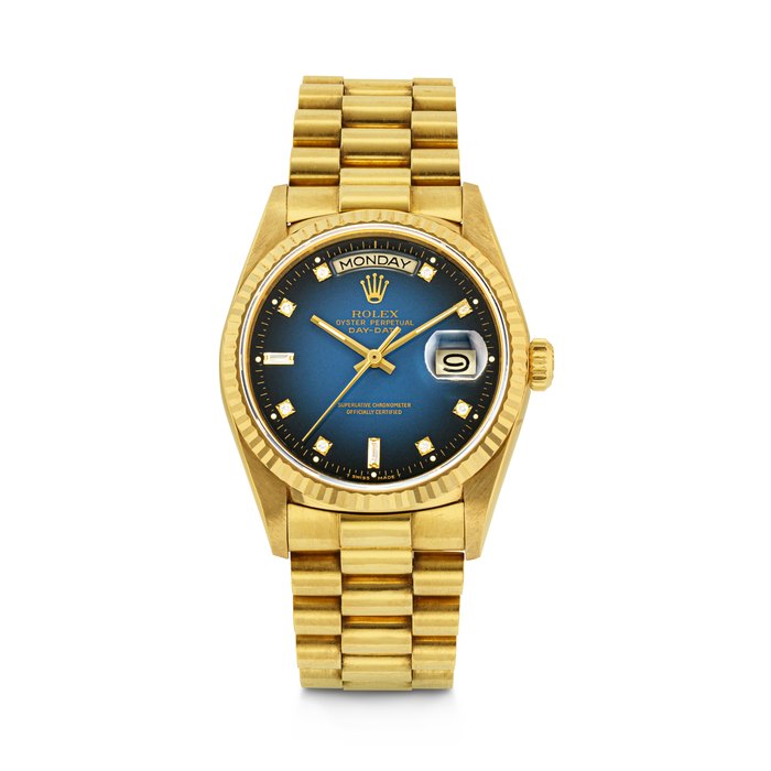 ROLEX, DAY-DATE WITH GRADIENT BLUE DIAL, REF. 18038 CASE NO. R494322