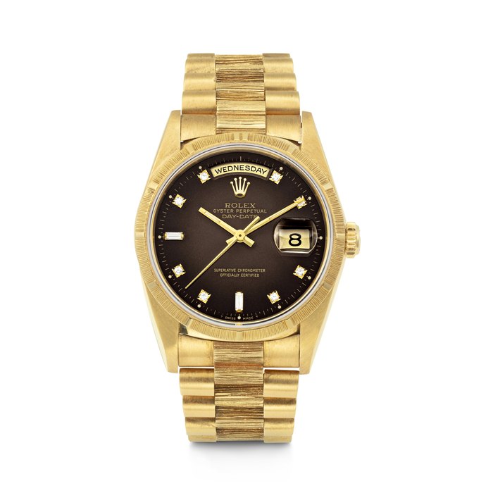 ROLEX, DAY-DATE WITH GRADIENT BROWN AND DIAMOND-SET DIAL, REF. 18248 CASE NO. X258181