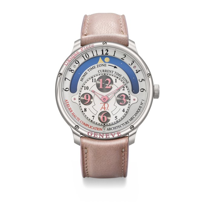  ATÆLIER HAUTE COMPLICATION. AN INGENIOUS ONE-OF-A-KIND STAINLESS STEEL DUAL TIME WRISTWATCH WITH DAY/NIGHT INDICATOR ARC SIGNED ATÆLIER HAUTE COMPLICATION, GENEVE, ARCHITECTURE MECANIQUE NO. 1 MODEL, ELA 2024, CIRCA 2024, Price & Market Data