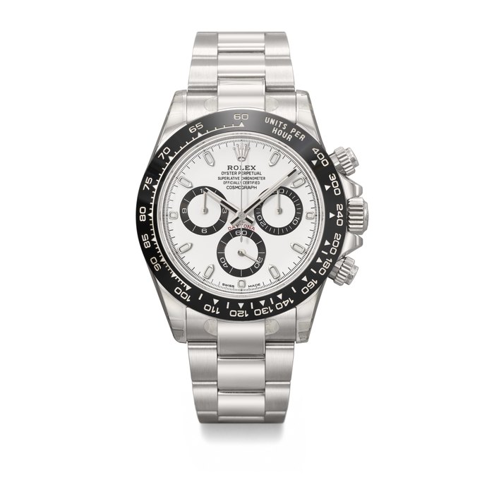 ROLEX. A COVETED AND SPORTY STAINLESS STEEL AUTOMATIC CHRONOGRAPH WRISTWATCH WITH BRACELET SIGNED ROLEX, DAYTONA MODEL, REF. 116500LN, CASE NO. 48M57868, CIRCA 2018