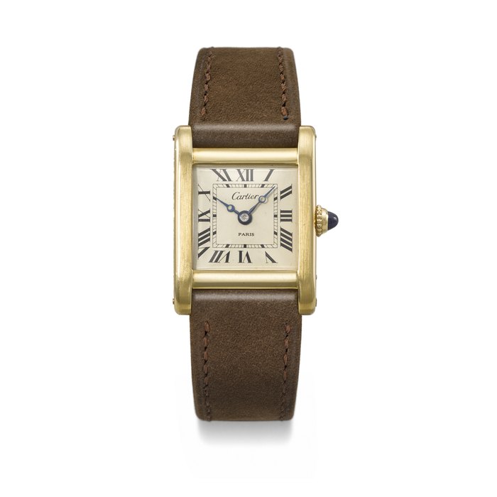 CARTIER. A VERY RARE AND ELEGANT 18K GOLD RECTANGULAR WRISTWATCH SIGNED CARTIER, PARIS, TANK NORMALE MODEL, CASE NOS. 26336,17077, THE MOVEMENT SIGNED EUROPEAN WATCH AND CLOCK CO., CIRCA 1931