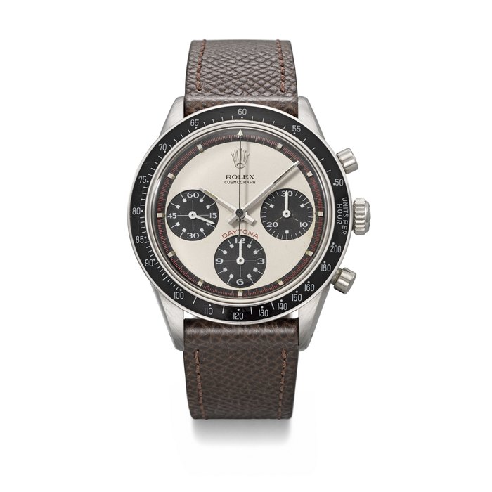 ROLEX. A VERY RARE AND ATTRACTIVE STAINLESS STEEL CHRONOGRAPH WRISTWATCH WITH 'PAUL NEWMAN' DIAL SIGNED ROLEX, DAYTONA 'PAUL NEWMAN' MODEL, REF. 6241, CASE NO. 1'764'867, CIRCA 1968