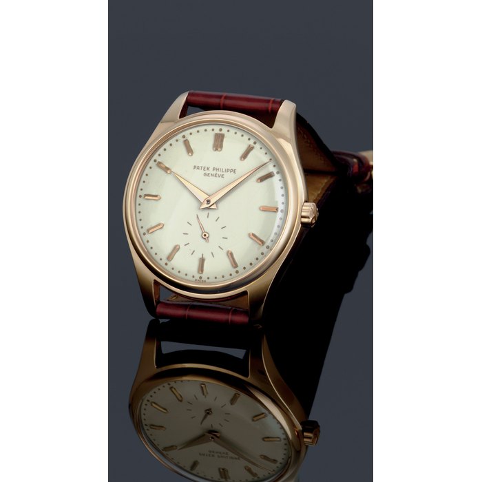 PATEK PHILIPPE. A FINE 18K PINK GOLD AUTOMATIC WRISTWATCH WITH ENAMEL DIAL SIGNED PATEK PHILIPPE, GENEVE, MOVEMENT NO. 761078, CASE NO. 685328, REF. 2526, MANUFACTURED IN 1954