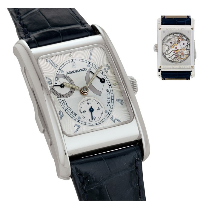 AUDEMARS PIGUET. A FINE AND RARE LIMITED EDITION PLATINUM MINUTE REPEATING CARILLON WRISTWATCH WITH POWER RESERVE AND REPEATING INDICATOR SIGNED AUDEMARS PIGUET, EDWARD PIGUET, EDITION LIMITÉE, 20 PCS, MOVEMENT NO. 486257, CASE NO. E41972, REF. 25935PT, MANUFACTURED IN 2000