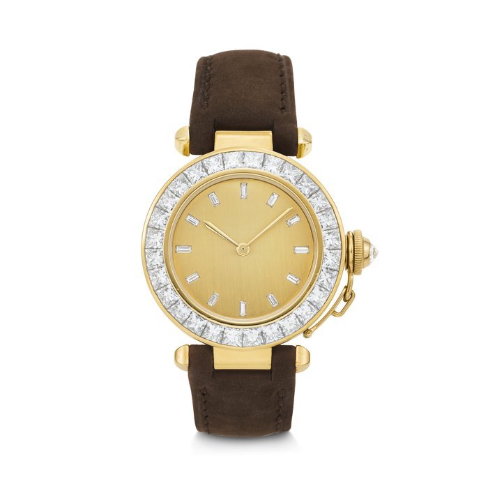 Cartier CARTIER. A HIGHLY RARE, OPULENT, AND UNUSUAL 18K GOLD AND DIAMOND-SET AUTOMATIC WRISTWATCH WITH BAGUETTE DIAMOND DIAL DIAMOND PASHA MODEL, REF. BP082000, MOVEMENT NO. 2892A2, CASE NO. 6’532’299, CIRCA 2000s