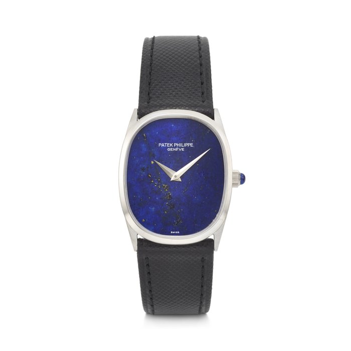 PATEK PHILIPPE. THE ONLY KNOWN EXAMPLE,18K WHITE GOLD WRISTWATCH WITH LAPIS LAZULI DIAL GOLDEN ELLIPSE MODEL, REF. 3746⁄900, MOVEMENT NO. 1'320'654, CASE NO. 2'755'673, MANUFACTURED IN 1976