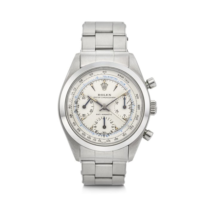 ROLEX. A HIGHLY WELL-PRESERVED AND ATTRACTIVE STAINLESS STEEL CHRONOGRAPH WRISTWATCH WITH MULTI-SCALE DIAL AND BRACELET ANTI-MAGNETIC 'PRE-DAYTONA' MODEL, REF. 6238, CASE NO. 964'699, CIRCA 1963