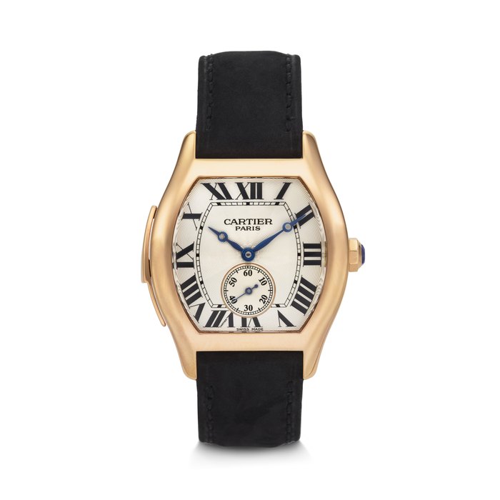 CARTIER. A HIGHLY RARE AND CHARMING 18K PINK GOLD LIMITED EDITION MINUTE REPEATING TONNEAU-SHAPED WRISTWATCH WITH SUBSIDIARY SECONDS TORTUE MODEL, COLLECTION PRIVÉE CARTIER PARIS ('CPCP'), REF. 2681F, CASE NO 20⁄25, CIRCA 2004